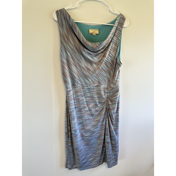 Anthropologie Dresses & Skirts - MOULINETRE SOEURS BY ANTHROPOLOGIE Striped Cowl-Neck Midiress in Teal and Gray